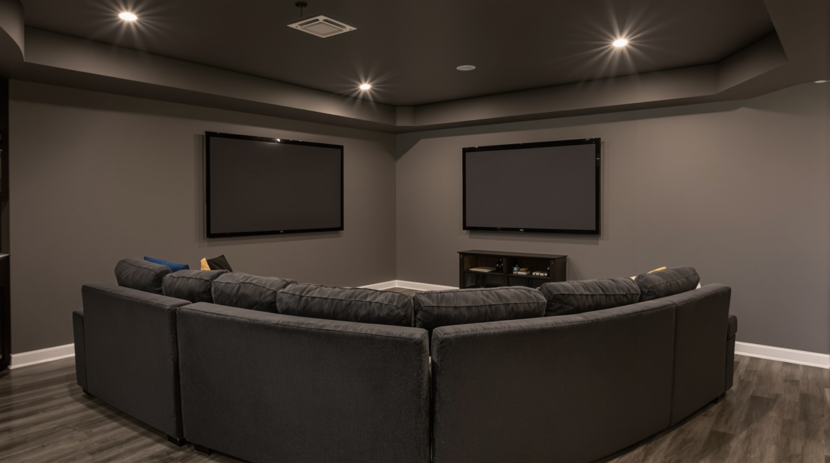 Finished basement with a comfortable lounge and TV area